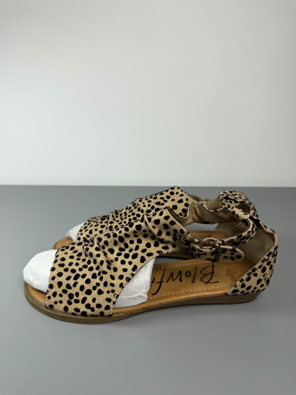 Blowfish Malibu Sandals Women 9 VeganBalla Slip On Black Cheetah Side Zip Wedge - Picture 5 of 14